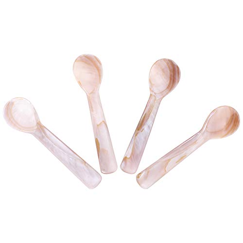 Cabilock 4pcs Caviar Spoons Mother of Pearl MOP Caviar Spoon Shell Spoons Ice Cream Spoon Stirring Spoon Dessert Spoon for Home Kitchen and Restaurant