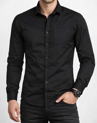 Image of Men's Slim Fit Long Sleeve Button-Down Shirt, Casual Formal Style with Chest Pocket