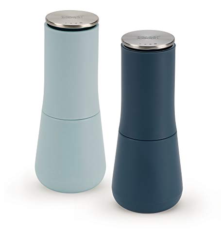 Joseph Joseph Editions Milltop Non-Spill Salt and Pepper Mill Set Refillable with Ceramic Grinding, Blue, set of 2