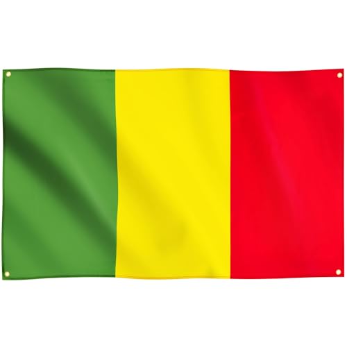 Runesol Drapeau du Mali, 91x152cm, 3ft x 5ft, 4 Anneaux, œillet dans chaque coin, Drapeau de la république du Mali, Tricolore, Drapeaux Premium, Intérieur, Extérieur, Couleurs vives