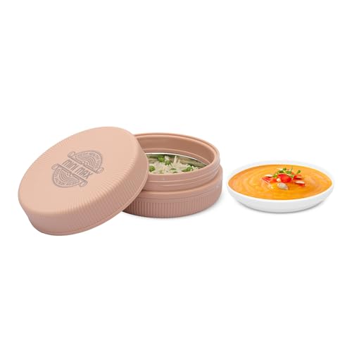 Image of JAYPEE Mini Max Lunch Box for School Kids, Office, Ideal for Snacks, Meal,Gift, Keeps Food Hot & Fresh Insulated Stainless Steel Inner with Plastic Dish Inside, 415 ml Each Pack of 2, Peach