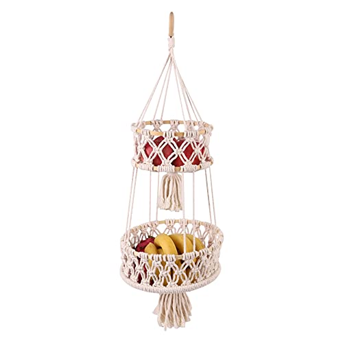 Naiyafly 3 Tier Hanging Fruit Basket for Kitchen, Macrame Vegetable Storage Organizer, Wall Baskets for Indoor Plants Cover