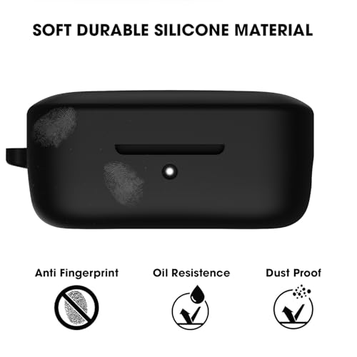 Image of Sounce Earphone Case Cover for Boat Airdopes 800 TWS Soft Silicone Skin Case Cover Shock Absorbing Protective Case with Keychain [Front LED Visible] - Black