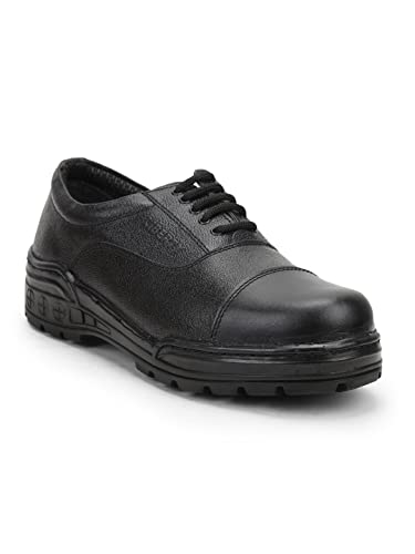 Image of Liberty Freedom Veer-3 Lacing Safety Shoes for Men with Leather Upper | PU Sole | Padded Foam Insole| Anti-Skid | Shock Absorber | Comfortable for All Weather | Water Resistance (Black-6 UK)