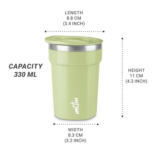 Image of MILTON Cool Touch Deccan Coffee Mug 350 Double Walled 330 ml Inner Stainless Steel Tea Mug with Lid, Coffee Mug Travel Tea Cup, Black Coffee, Tea Cup Single, Green