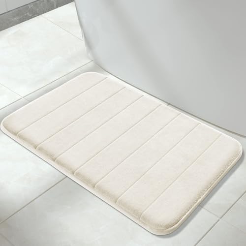 Yimobra Tapis de bain antidérapant, 80 x 50 cm, super absorption d'eau, épais, lavable en machine, facile à sécher, tapis de salle de bain - Crème