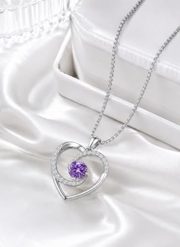 Lyniuoy Heart Birthstone Necklace for Women 18K White Gold Plated February Birthstone Pendant Necklace Birthday Anniversary Jewelry for Wife Mom Daughter with Sentimental Gift Box — view 6
