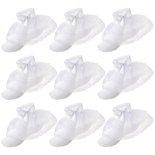 Image of Hillban 9 Pairs Baby Lace Socks Girls' Ruffle Socks for Newborn Infants Princess Frilly Lace Cotton