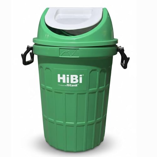 Image of HiBi Dust Bins - 75 Litre Swing Bin | Large Outdoor Waste Bin | Heavy Duty Garbage Container | Durable Plastic Trash Can for Home, Office, Hospitals, Public Areas (Green Colour)