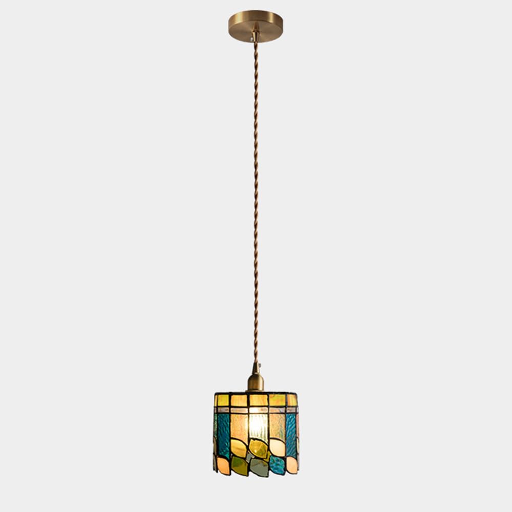 Lampe suspendue faite à la main en verre teinté Tiffany lustre rétro d'exception culot E27