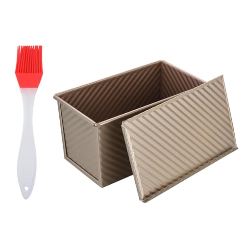 QKNOSM Pullman Loaf Tin with Lid 450g (1lb) Includes A Silicone Brush Non Stick Bread Tins for Baking Bread 21x12x11.7cm Pan with Lid for Oven Baking Homemade Cakes Toast Breads