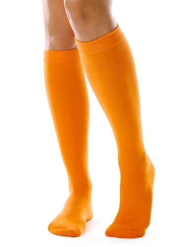FITRELL Womens Knee High Socks Athletic Stripe Cotton Tube Outdoor Sport Socks 1 Pack Orange
