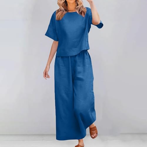 Ensemble d'été deux pièces avec haut manches courtes et pantalon ample en grandes tailles BU2