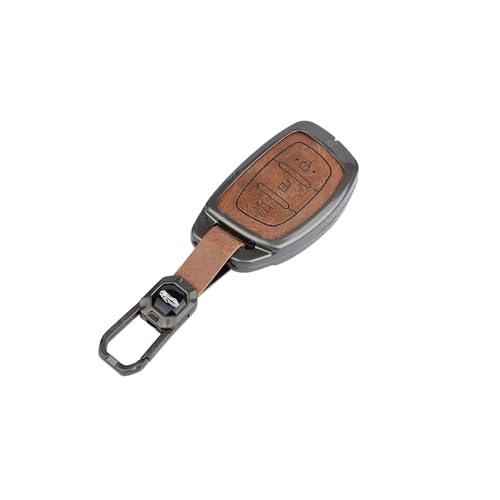 Image of Premium Metal Leather Key Cover Compatible with Hyundai I20, Creta, Venue, Tucson, Alcazar, Verna, Xcent, Aura, Elantra 3 Button Flip Key Full Leather and Metal Protection with Keychain
