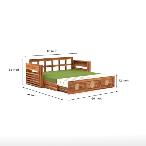 Image of Mamta Furniture Sofa Cum Bed (Honey Finish, 3 Seater - CaneCircle)