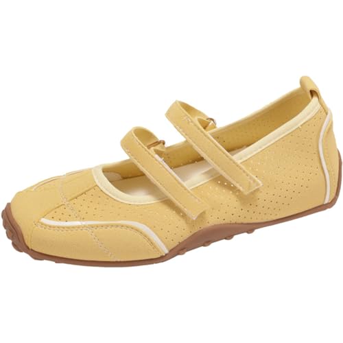 Women's Retro Ballet Flat Sneakers - Adjustable Strap Comfortable Shoes, Lightweight Breathable Skate-Inspired Sneakers for Casual Wear Vintage Fashion Sneakers