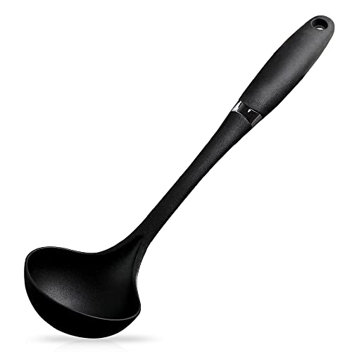 Soup Ladle Sauce Spoon Large Sturdy Cooking-Serving Spoon with Soft Grip Handle Non-Stick Kitchen Utensil Great for Canning,Pouring,Salad Dressing and Pancake Batter-Nylon