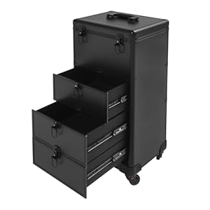 Kosmetikkoffer, Make-up-Koffer, Professioneller Make-up-Koffer mit Rollen, Ausgestattet mit 3 Schubladen und Sicherheitsschloss – aus Aluminiumlegierung, Geeignet zur Aufbewahrung von Schmuck (Black)