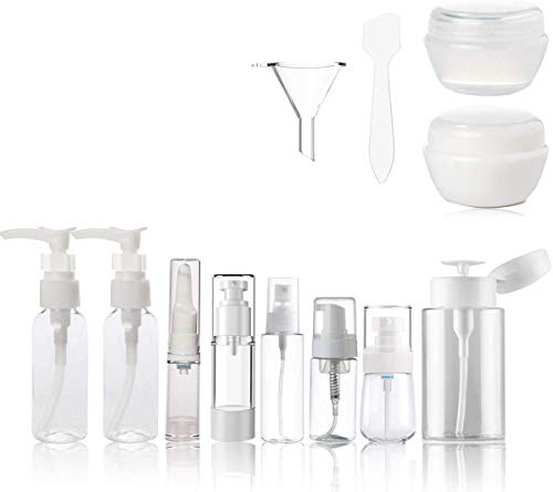 Clear Plastic Empty Containers for toiletries - TSA Approved Airline travel Accessories Bottles and jars BPA-free Small Cosmetic Containers for Makeup with toiletry Zipper Bag Set 13 Pcs