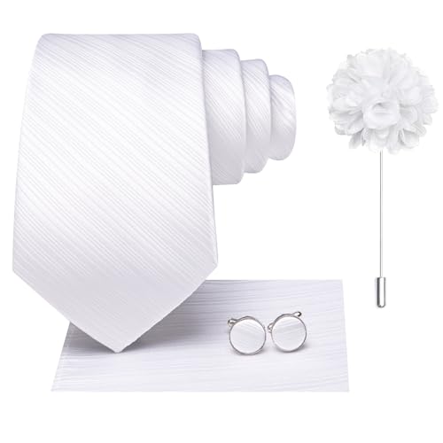 Image of Hi-Tie Men's Silk Ties Formal Woven Classic Necktie Pocket Square Cufflinks Lapel Pin Set Wedding Business