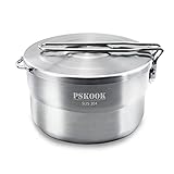 PSKOOK Stainless Steel Camping Pot with Lid Portable Cooking Pot with Folding Handle Cookware for Hiking Backpacking (1.5 Liter)