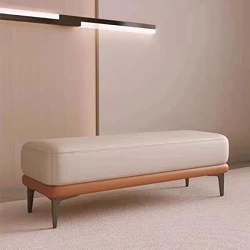 Banc de lit en bois avec tabouret rembourré cuir véritable 100cm