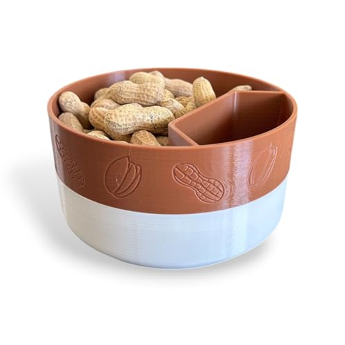 TimmyMade Pistachio and Peanut Bowl with Integrated Shell Storage Compartment Dual Compartment Snack Bowl for Easy Shell Disposal and Serving & Easy Cleanup (Brown & White)