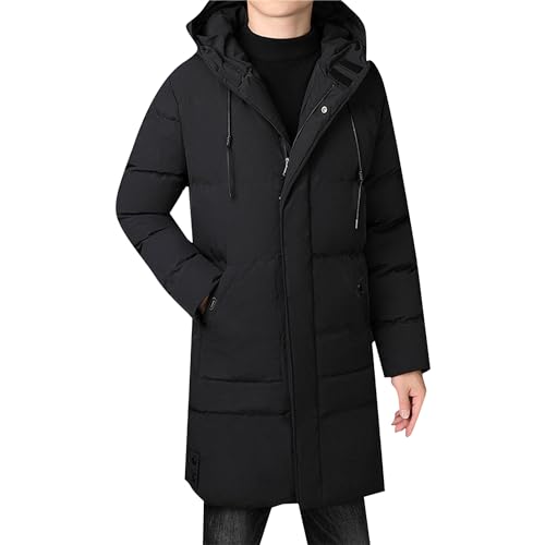 Maiyifu-GJ Mens Winter Long Coats Hooded Puffer Jacket Windproof Thicken Warm Down Jackets Padded Parka Outerwear Windbreaker, Black, 8X-Large