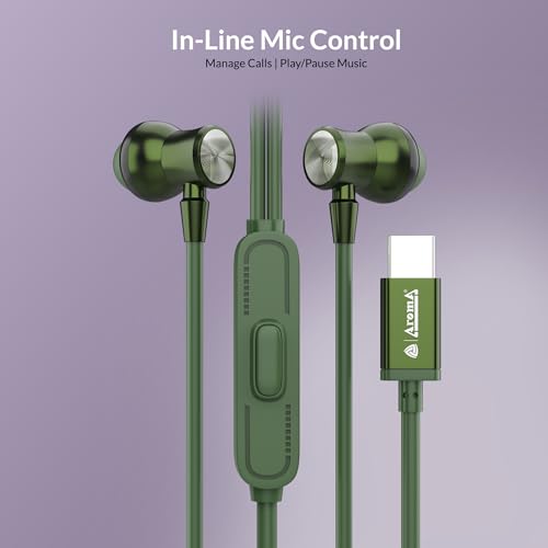 Image of AROMA HF1007 Type C Wired Earphone with HD Quality in-Line Mic,12mm Driver Hi-Res Wired