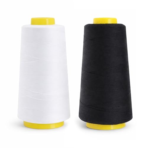Image of Mandala Crafts Black White Thread Cones for Machine and Hand Quilting - 4800 Yds 50 WT Multiple Purpose Mercerized 100% Cotton Threads for Sewing Machine Serger Embroidery