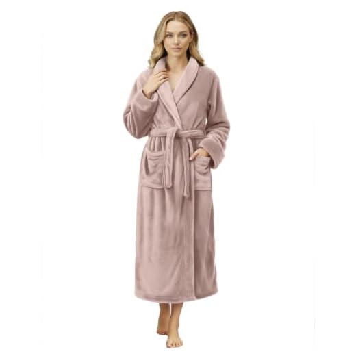 NY Threads Premium Womens Robe, Plush Fleece Long Bath Robe for Women, Fluffy Soft Women's Bathrobe, Medium, Taupe