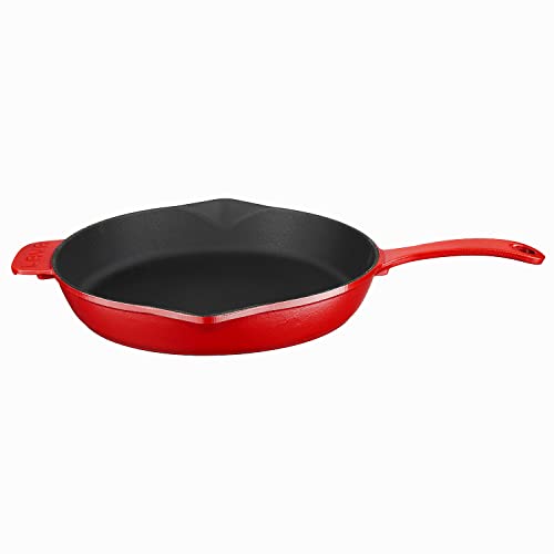 Spring Serisi; Döküm Kızartma Tavası, Yuvarlak, 28 cm, Mat Emaye, Parlak Siyah Taban, Kırmızı