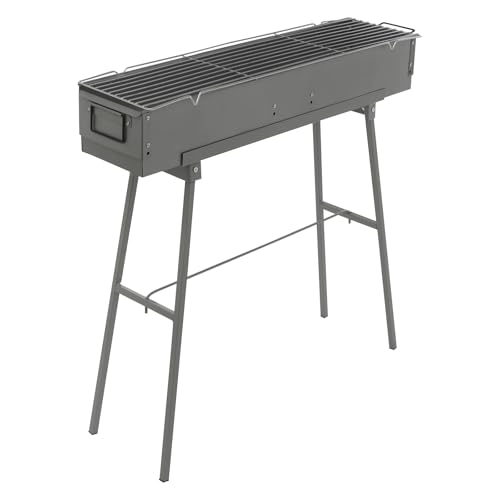 Barbacoa de carbón vegetal, plegable, 80 x 18 x 13 cm, portátil, con patas y parrilla, para camping, jardín, pícnic, fiesta, 35 kg de capacidad de carga