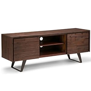 SIMPLIHOME Lowry SOLID ACACIA WOOD 63 Inch Wide Modern Industrial TV Media Stand in Distressed Charcoal Brown for TVs up to 70 Inches, For the Living Room and Entertainment Center