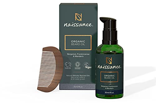 Naissance Huile De Barbe Soin Pour Homme BIO 30ml - Kit de Toilettage Revitalisant Réparateur de Croissance Des Cheveux avec Peigne en Bois – Serum Pousse Naturel - Huile d'Argan, De Ricin & Jojoba