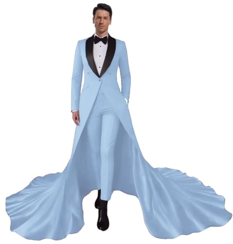 Mens Suits Classic Fit 2 Piece Double Breasted 3 Button Mens Suit with Tail Shawl Lapel Tuxedos Suits for Men