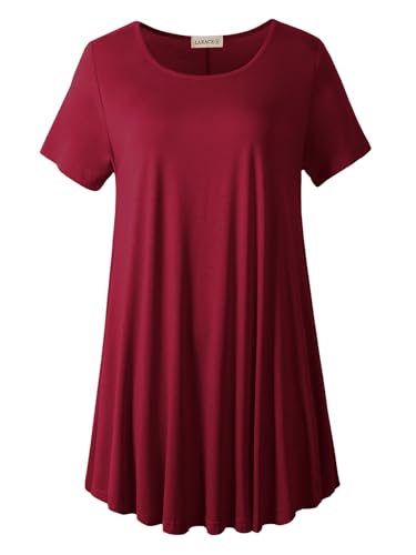 LARACE Plus Size Tops for Women Short Sleeve Shirts Casual Summer Clothes Round Neck Tunics for Leggings (3X, Wine Red) LARACE Plus Size Tops for Women Short Sleeve Shirts Casual Summer Clothes Round Neck Tunics for Leggings (3X, Wine Red)
