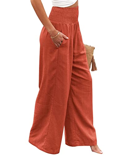 Women's Linen Palazzo Pants Wide Leg High Waist Pant Casual Lounge Pants Summer Beach Tousers with Pockets4