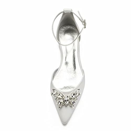 Satin Rhinestones Wedding Flats Shoes for Bride Pointed Toe Prom Evening Bridal Party Dress Flats Women 5047-632