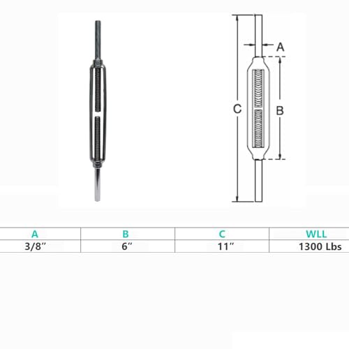 Prolinemax Marine Boat Acero Inoxidable Tensores Stub End 3/8" x 4-7/8" WLL 1,300 Lbs miniatura 2