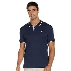 JACK & JONES Men Slim Fit Polo Shirt JJEJERSEY Uni Summer Shirt Short Sleeve Basic Jersey Cotton, Couleurs:Bleu-Marine, Size:L