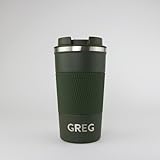 cribstar Personalised Engraved Insulated Travel Mug | Stainless Steel Tumbler | Double-Walled Tea/Coffee Cup | Leak-Proof & Reusable | Keeps Drinks Hot 12h / Cold 24h | Thermal Mug (Khaki, 510ml)