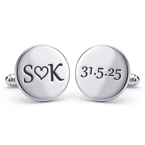 Image of TRUESILVER ACPL 925 Sterling Silver Personalized Customized Engraved Initial or Name Designer Cufflinks for Men, Boys, Fathers and Grand Father