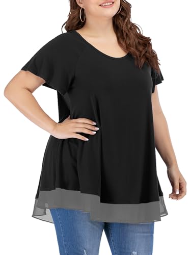 LARACE Plus Size Tunic Tops for Womens Summer Clothes Dressy Round Neck Short Sleeve Shirts Flowy Chiffon Blouses 5