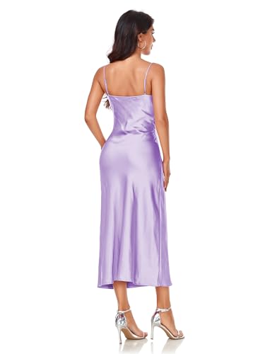 Image of Women's Spaghetti Strap Midi Satin Silk Dresses Slip Cowl Neck Party Cocktail Evening Sexy Dress