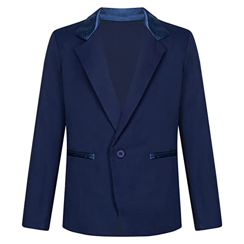 FEESHOW Kinder Jungen Sakko Ein-Knopf Blazer Festlich Anzug Jacke Slim Fit Abend Hochzeit Kommunion Jacke Mantel Marineblau 134-140
