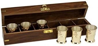 GSM 6 Brass Shot Glasses w/ Anchors in Custom Wooden