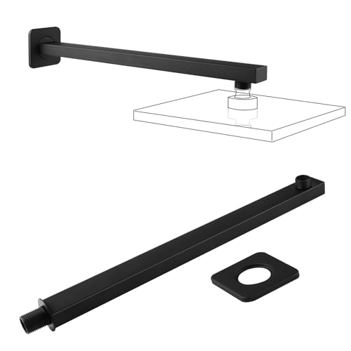 NAKIHOUSE Brausearm, 40cm Edelstahl Quadratisch Wandarm Duscharm für Regenduschkopf Wandmontage (Nein Enthalten Duschkopf）, Schwarz Duscharm