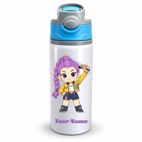 Image of Personalized KPOP Printed Aluminium Sipper Bottle 600ml for Kids | Custom Name School Water Bottle | Birthday Return Gifts | Gift for Brother, Sister, Friends|Customised Gift