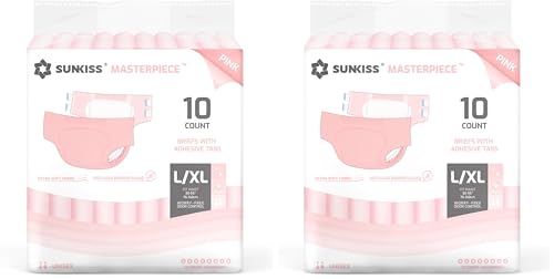 Image of SUNKISS Masterpiece Adult Diapers with Tabs, Unisex Disposable Incontinence Briefs for Women and Men, Odor Control, Pink, Large /XLarge, Previously Large,10 Count (Pack of 2)